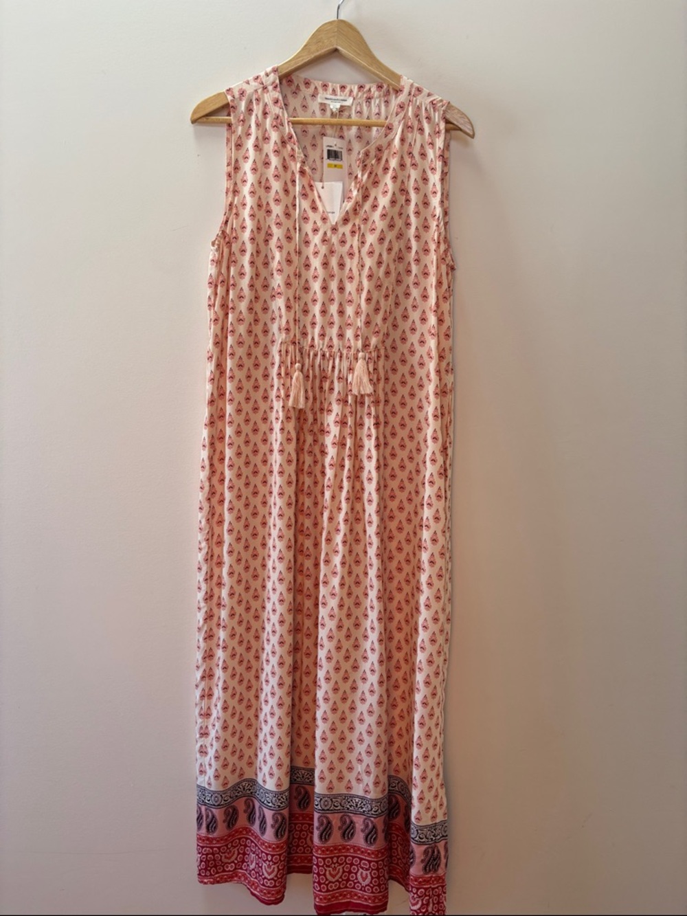 beachlunchlounge Pink Printed Sleeveless Maxi Dress with Tassel Waist